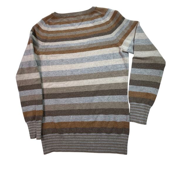 Marks & Spencer Pure Cashmere Striped V-Neck Sweater UK 12 (M/L) Camel Mix - Picture 3 of 14